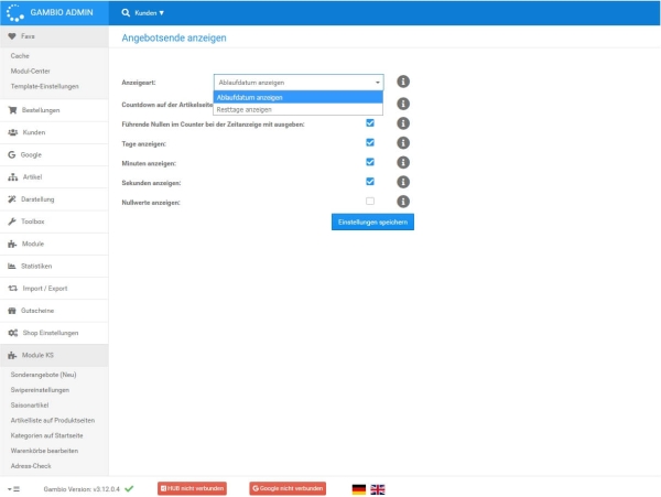 Angebotsende anzeigen-Admin