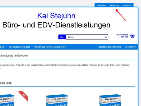 Registrieren Button im Top-Menü