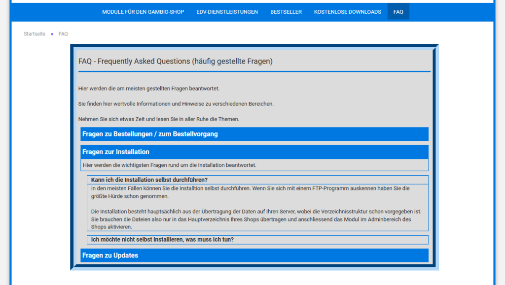 FAQ-Shopansicht