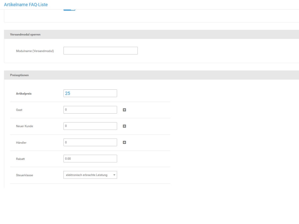 Adminansicht Versandmodule sperren