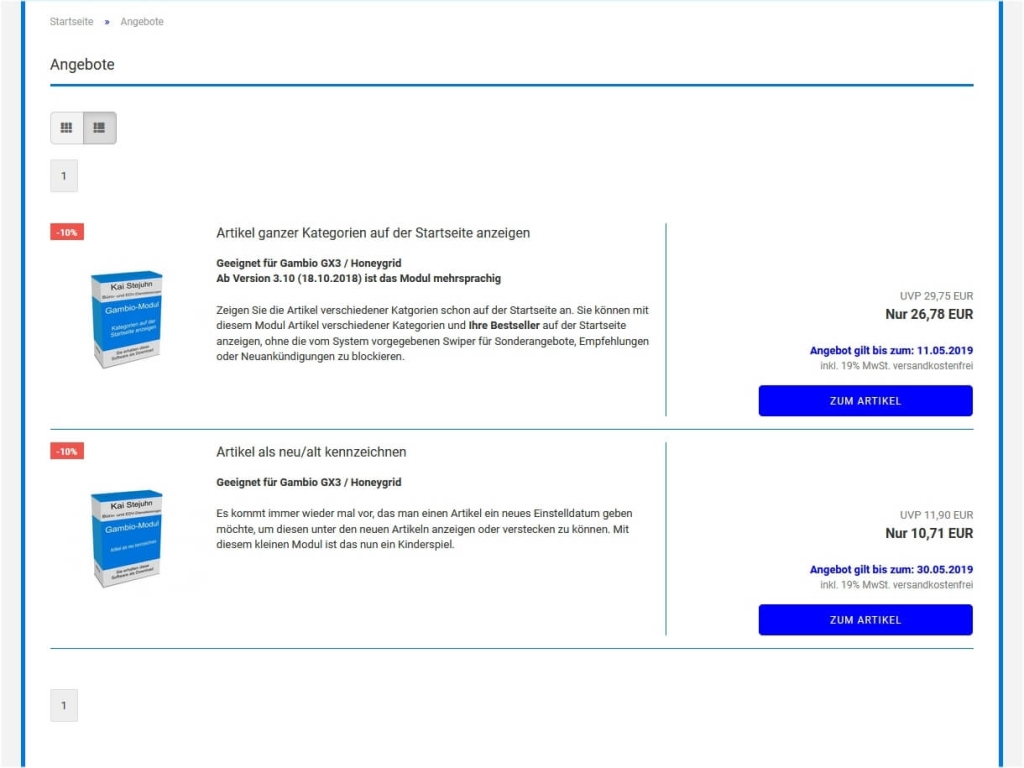 Angebotsende anzeigen-Angebotsliste Ablaufdatum