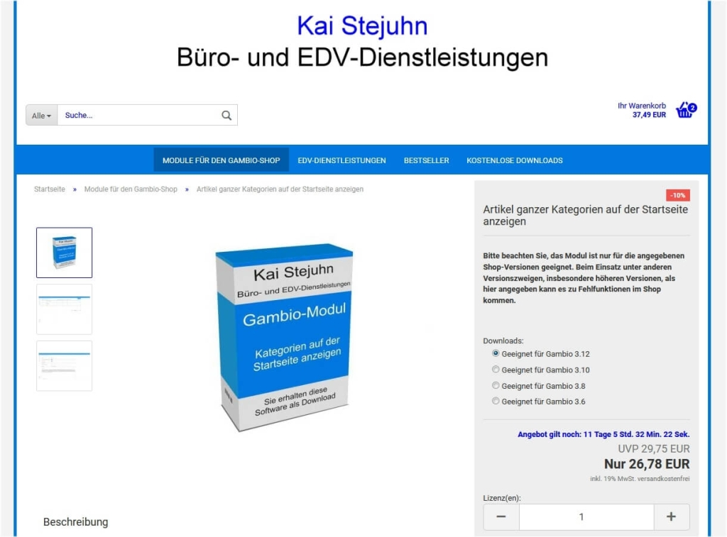 Angebotsende anzeigen-Produktseite Countdown