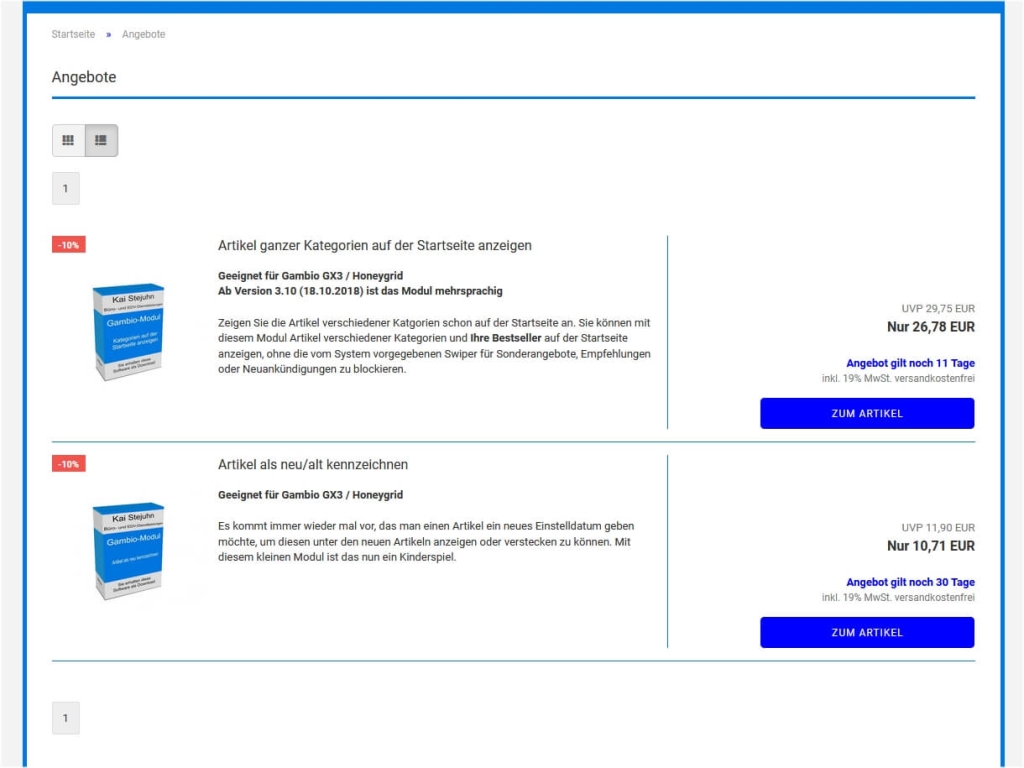 Angebotsende anzeigen-Angebotsliste Resttage