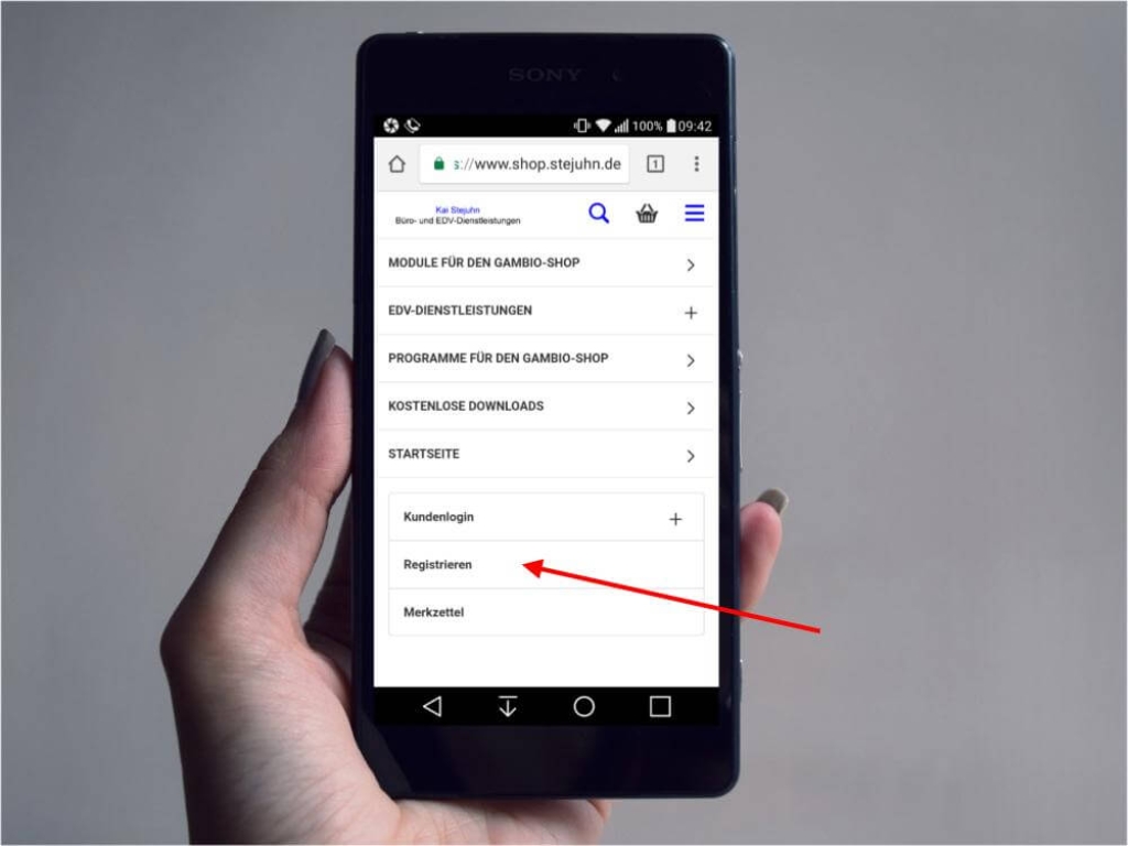 Registrieren Button im Smartphone-Menü Registrieren Button im Smartphone-Menü