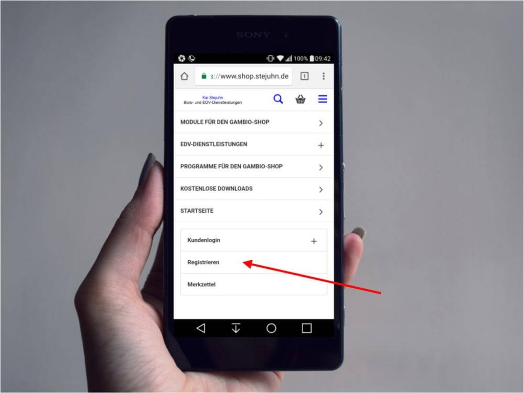 Registrieren Button im Smartphone-Menü